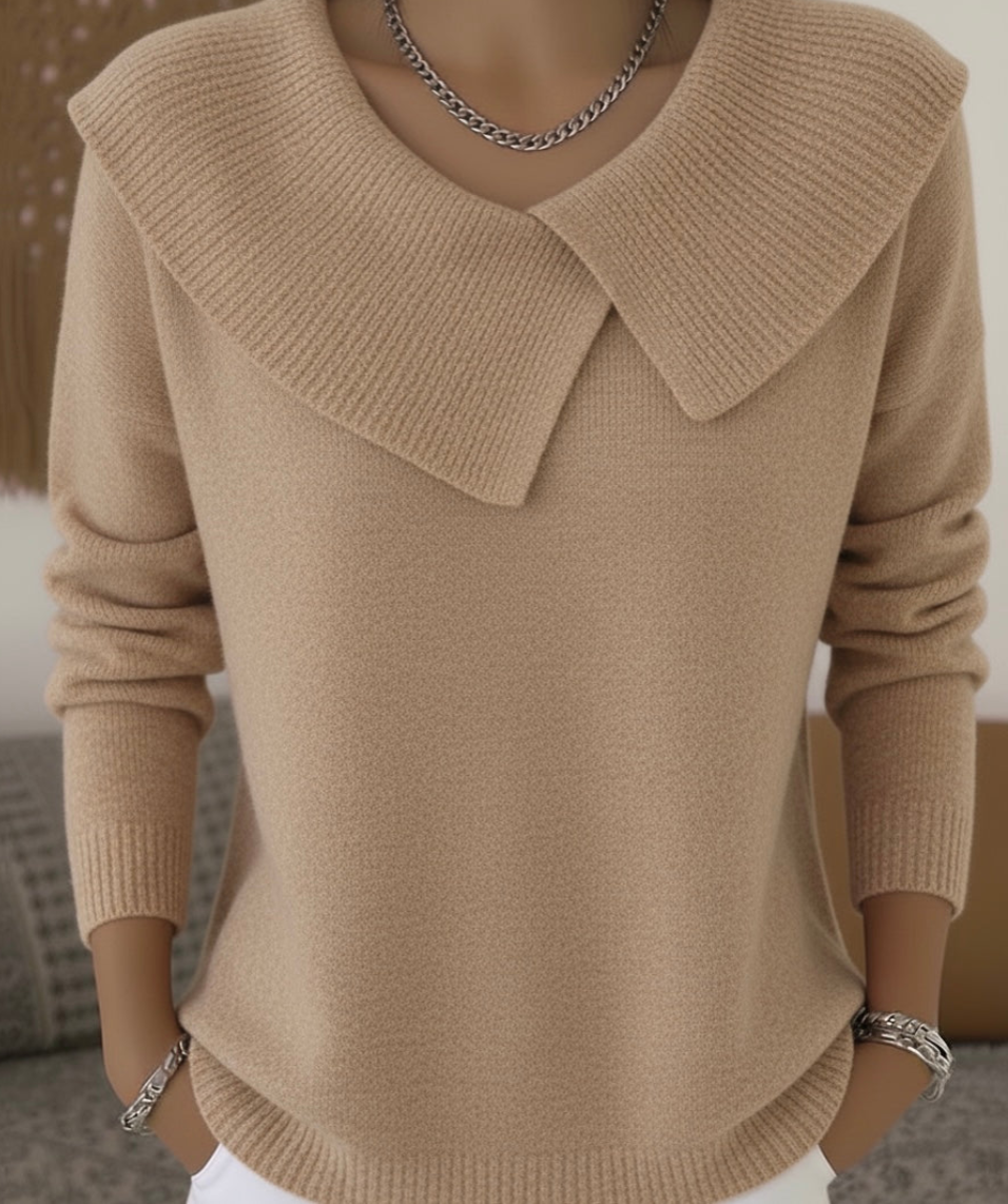 Oversized Lapel Collar Long Sleeve Knit Sweater 9