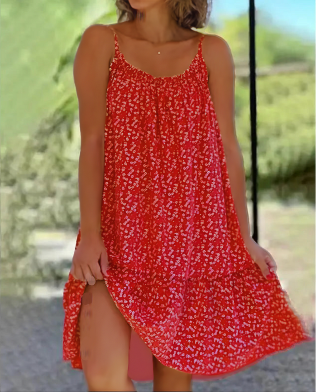 Spaghetti Strap Tiered Ruffle Hem Flowy Mini Summer Dress - View 4
