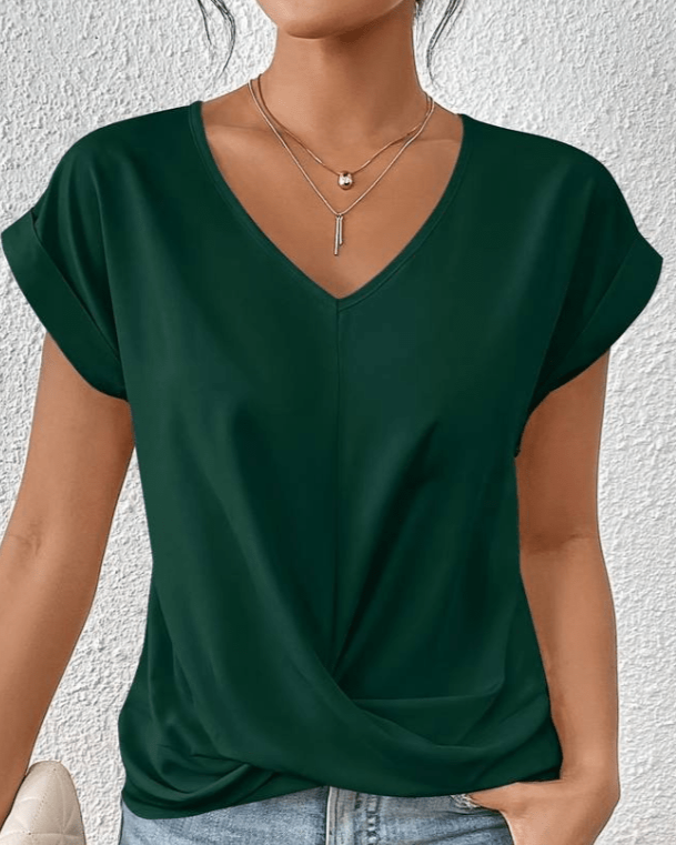 V-Neck Cap Sleeve Twist Front Top