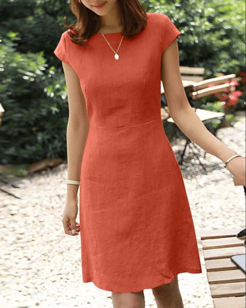 Short Sleeve Crew Neck Fit and Flare A-Line Mini Summer Dress - View 3