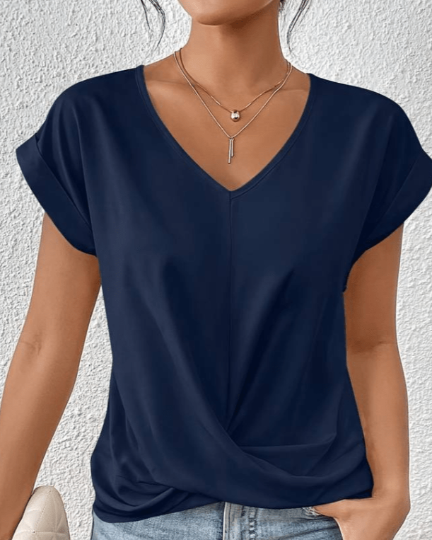 V-Neck Cap Sleeve Twist Front Top 2