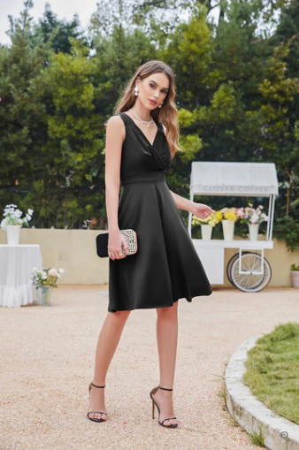 Surplice V-Neck Draped Bodice Sleeveless Cocktail Dress