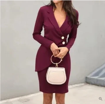 Long Sleeve Lapel Collar Back Zip Bodycon Knee Length Cocktail Dress - View 6