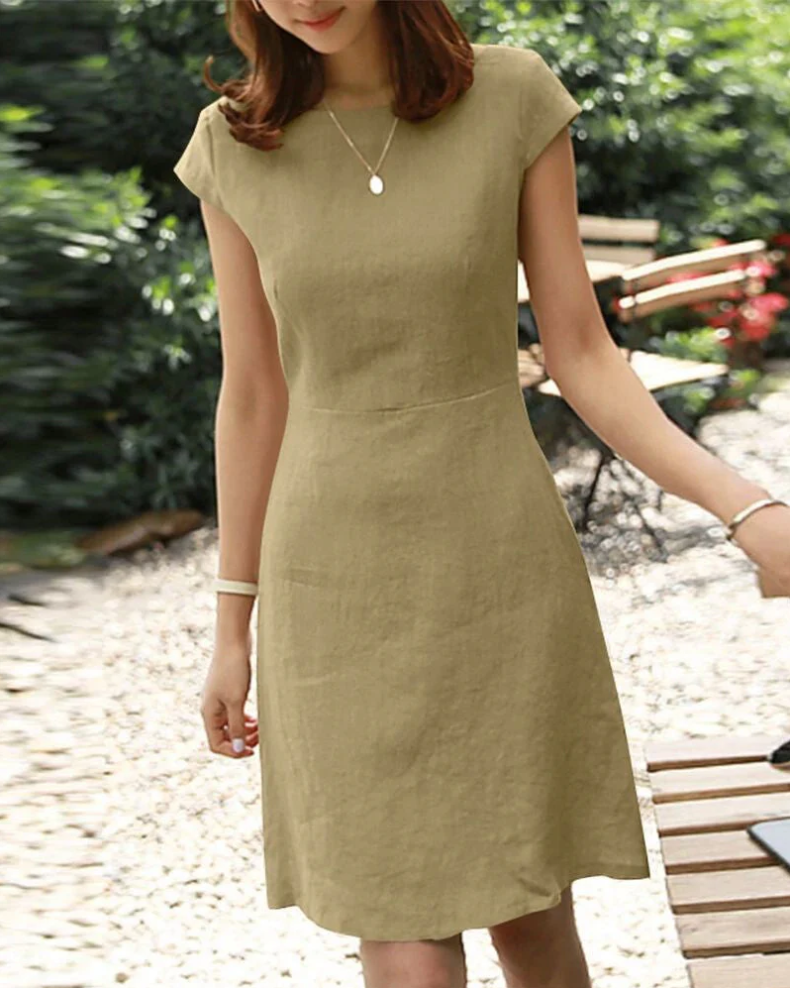 Short Sleeve Crew Neck Fit and Flare A-Line Mini Summer Dress - View 7