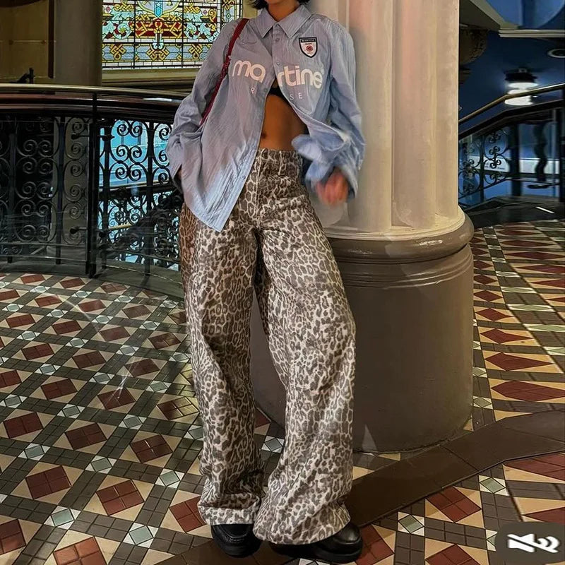 Leopard Print Stylish Straight Trousers