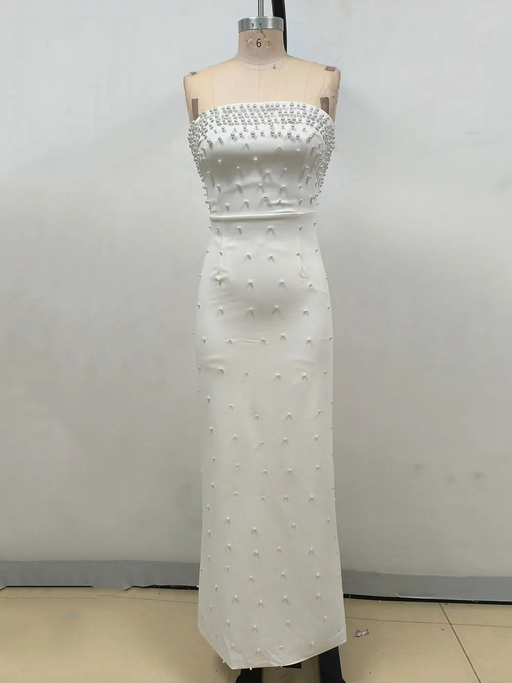 Pearl Embellished Strapless Tube Bodice Bodycon Maxi Gown - View 9