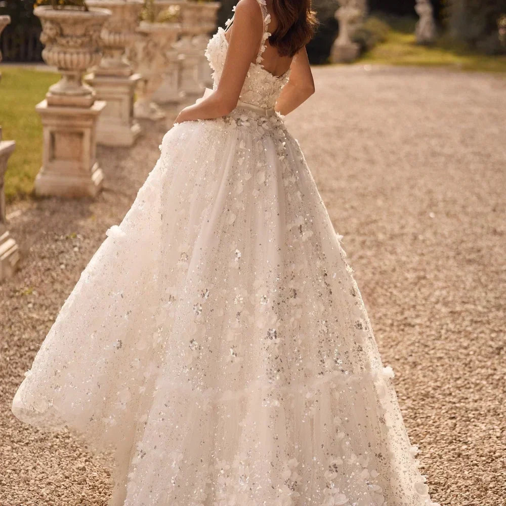 Floral Applique Beaded Sweetheart A-Line Tulle Prom Gown - View 2