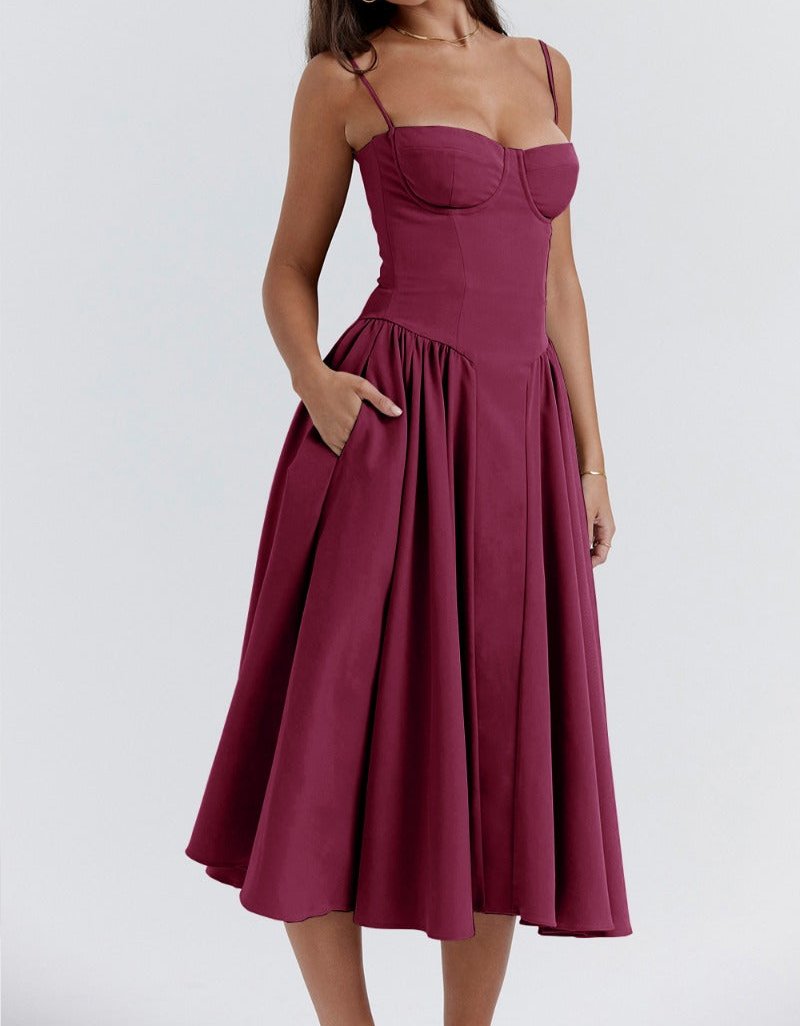 Spaghetti Strap Sweetheart Corset Fit and Flare Midi Dress - View 25