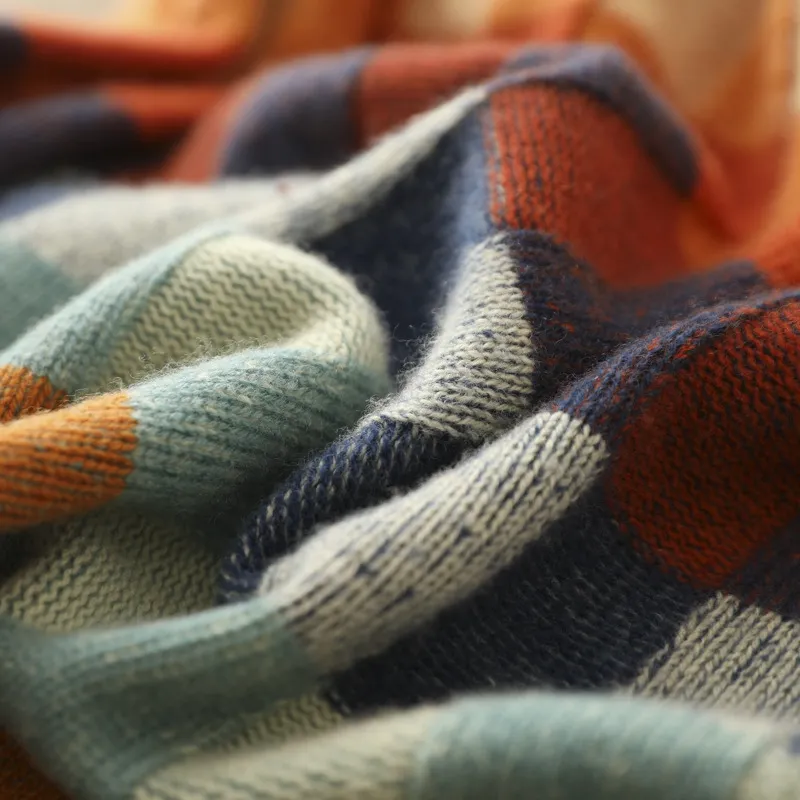 Mock Neck Patchwork Check Knit Oversized Sweater 3