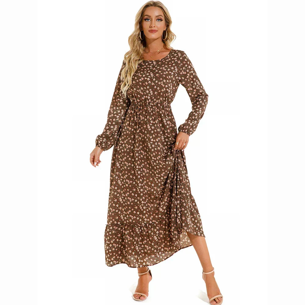 Floral Long Sleeve Tiered Ruffle Boho Maxi Dress - View 17