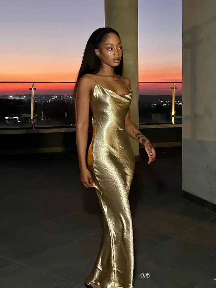 Elegant Satin Backless Spaghetti Strap Slip Dress - View 2