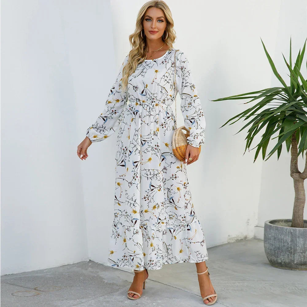 Floral Long Sleeve Tiered Ruffle Boho Maxi Dress - View 18