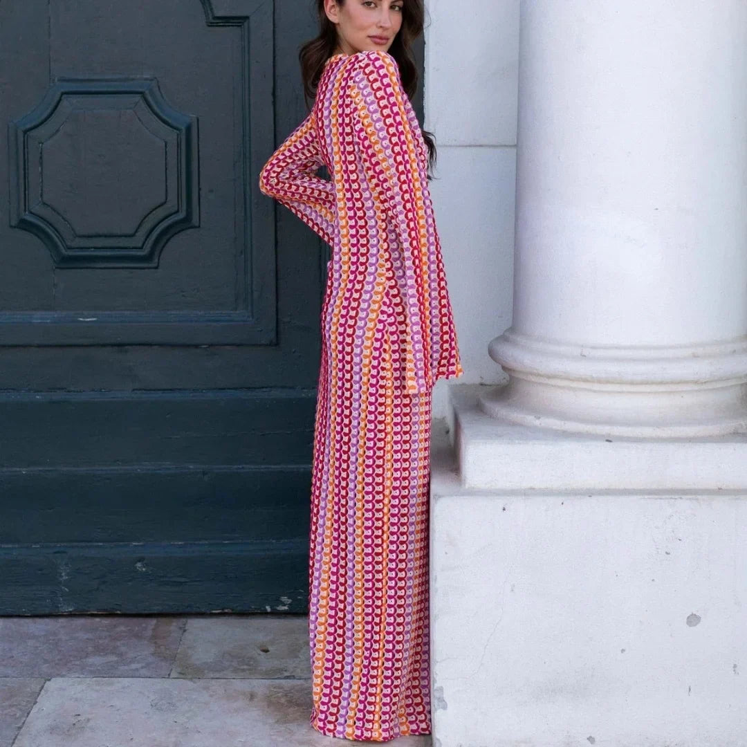 Crochet Deep V-Neck Bell Sleeve Scalloped Knit Maxi Dress - View 4