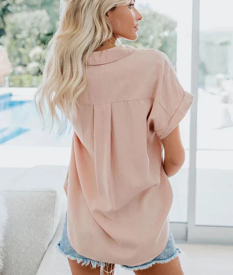 Collared Short Sleeve Button Front Pocket Shirt 3
