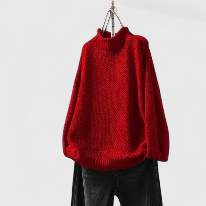 Mock Neck Long Sleeve Waffle Knit Oversized Sweater 14