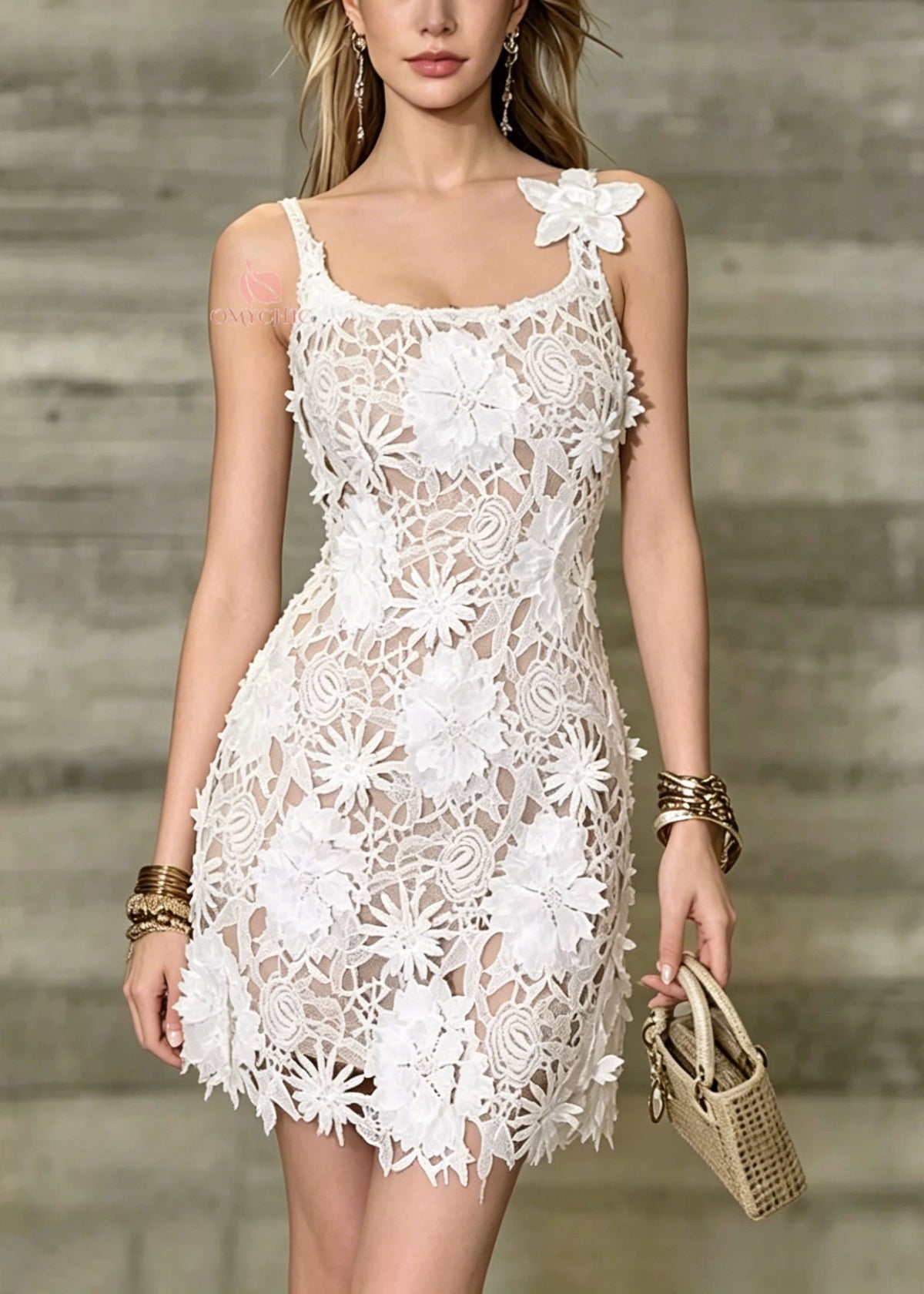 Sexy Apricot Floral Slim Fit Lace Spaghetti Strap Dresses Summer - View 3