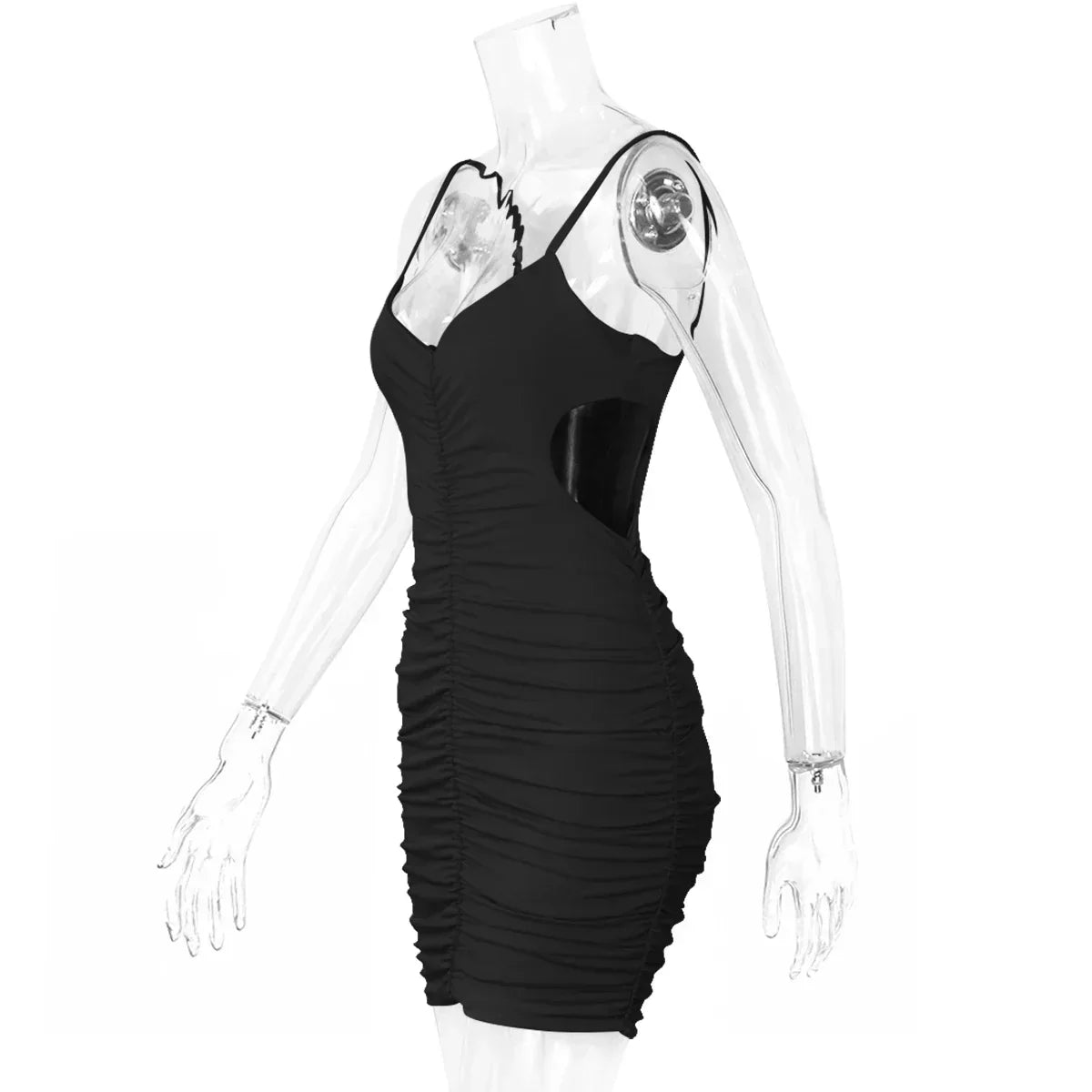 V-Neck Spaghetti Strap Cut Out Ruched Bodycon Mini Dress 5