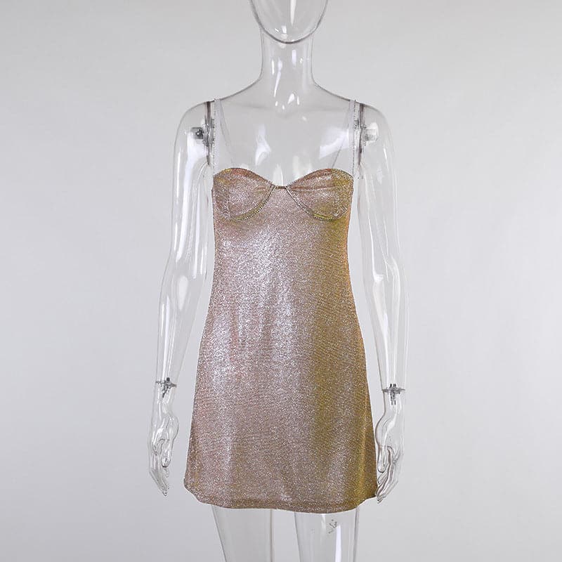 Glitter Bustier Spaghetti Strap Bodycon Mini Party Dress - View 7
