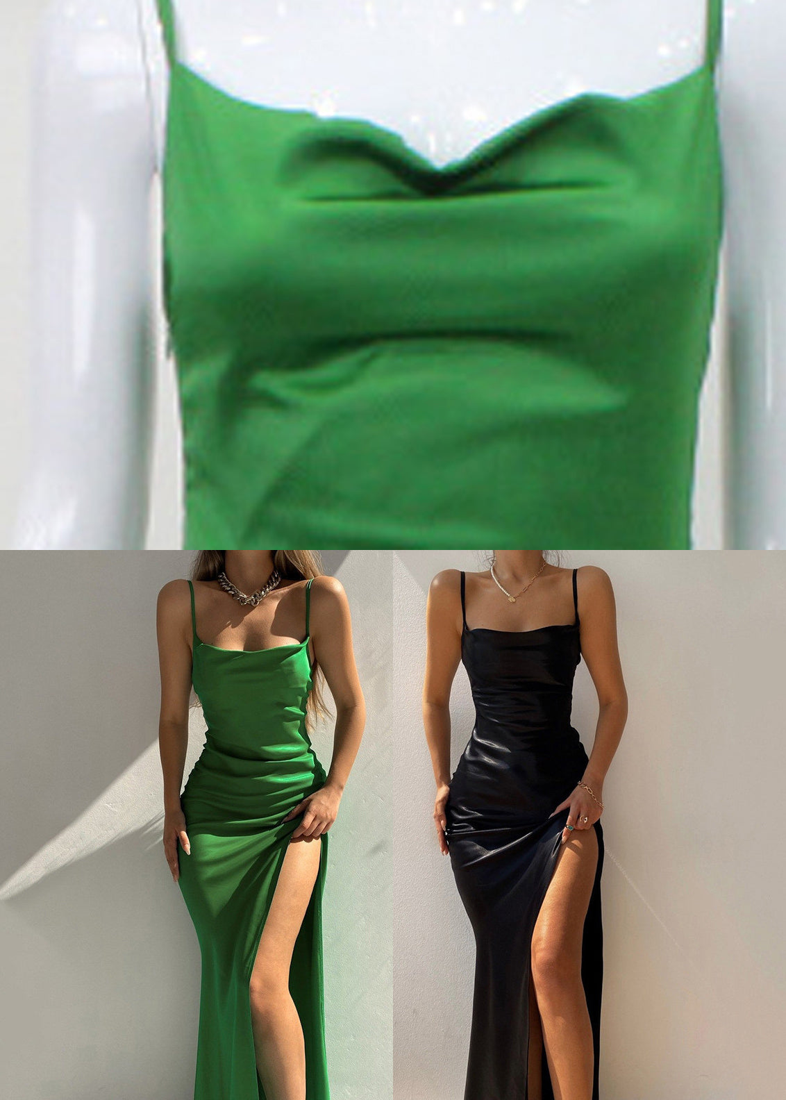 Satin Cowl Neck Spaghetti Strap Side Ruched Gathered Maxi Gown - View 5