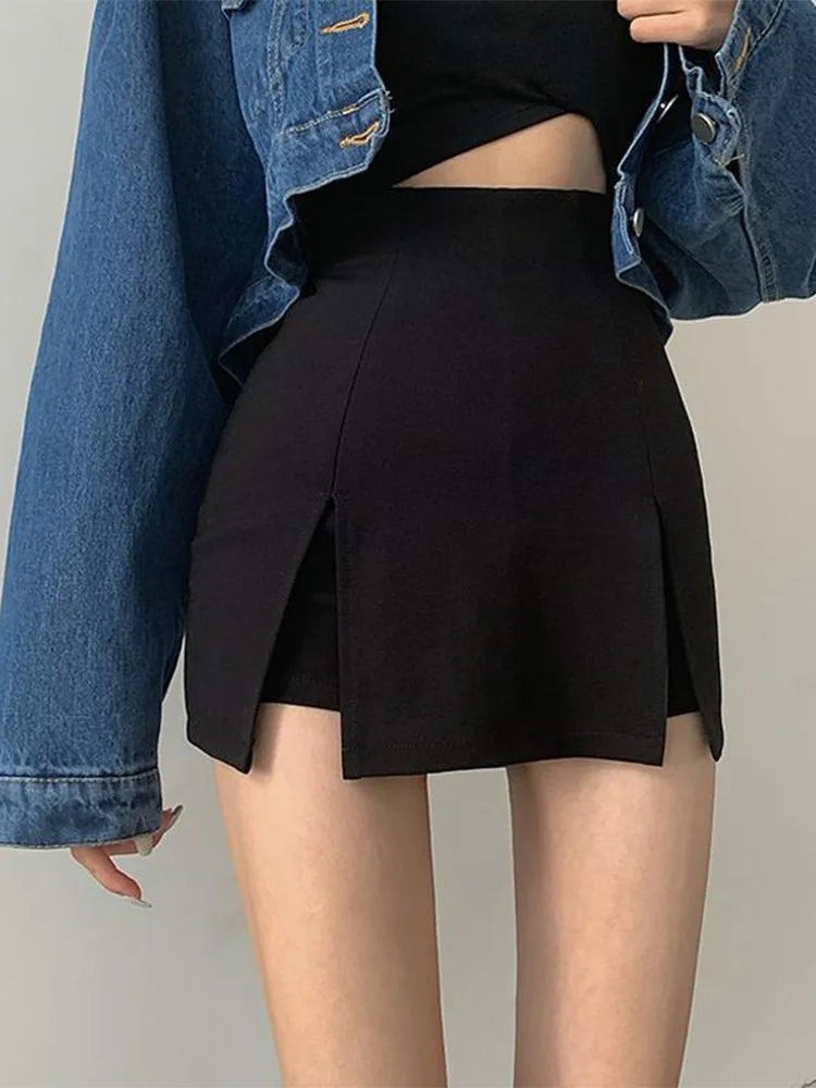 Split Skirt Office Suit Black Mini A-line Skirt Short