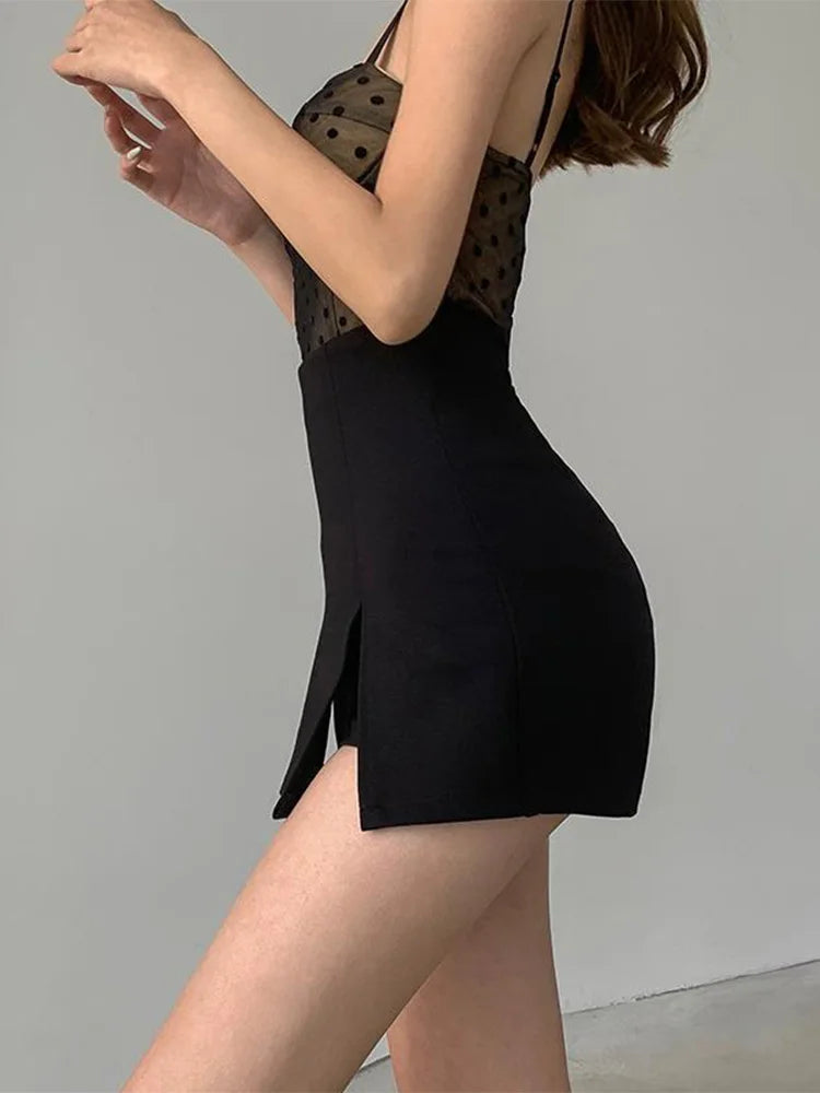 Split Skirt Office Suit Black Mini A-line Skirt Short