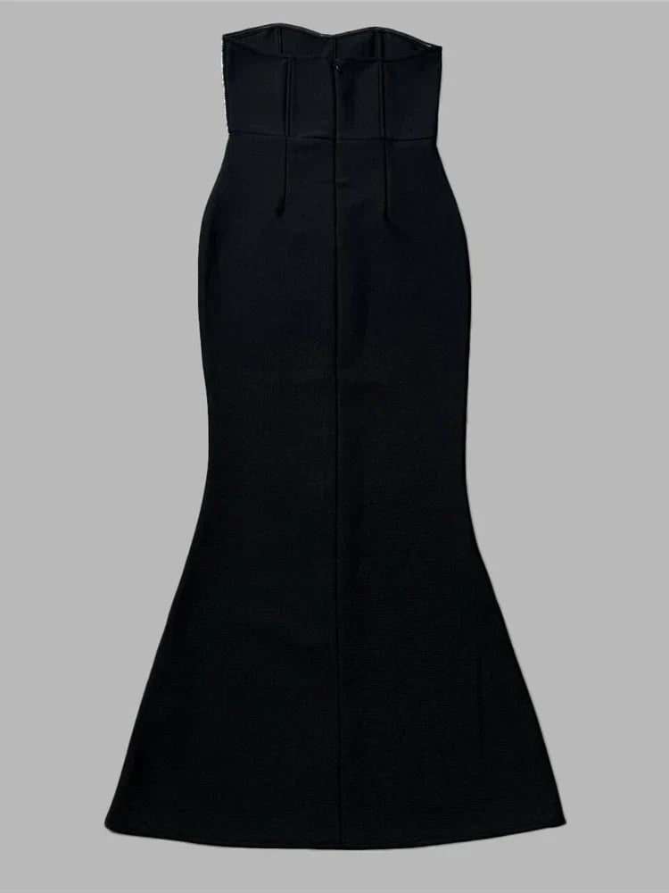 Strapless Rhinestone Trim Corset Bodice Mermaid Midi Dress 5