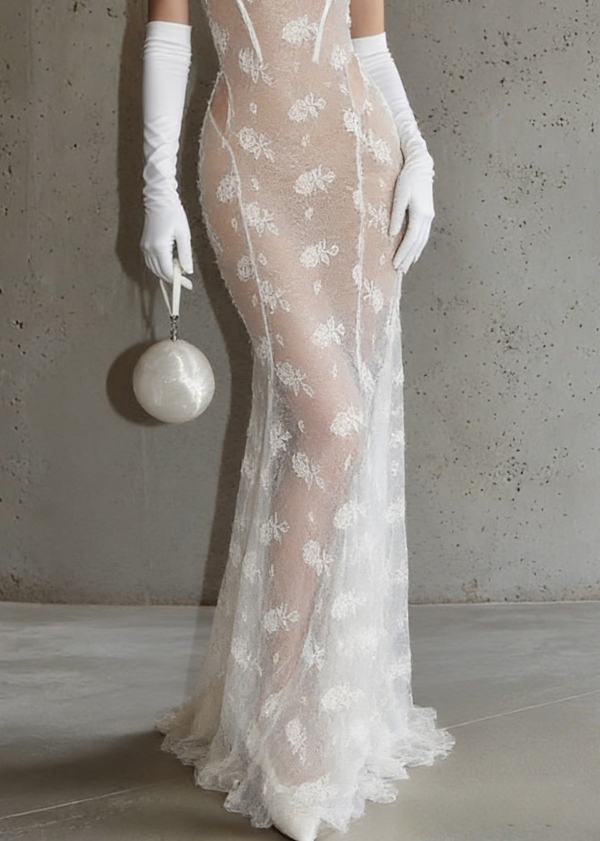 Sexy White Hollow Out Lace Perspective Tulle Maxi Dresses Sleeveless - View 4