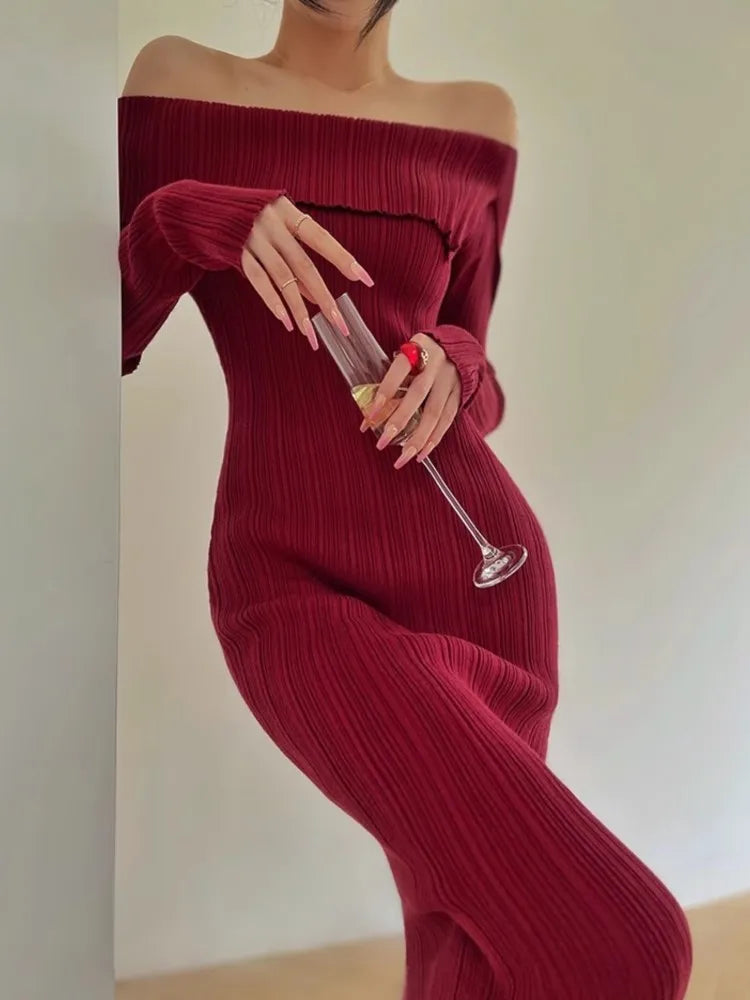 Knit Off Shoulder Long Sleeve Bodycon Midi Dress - View 3