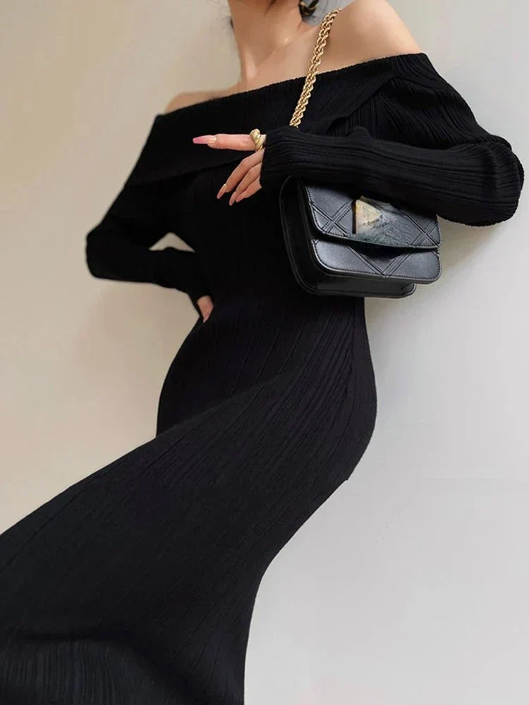 Knit Off Shoulder Long Sleeve Bodycon Midi Dress - View 5