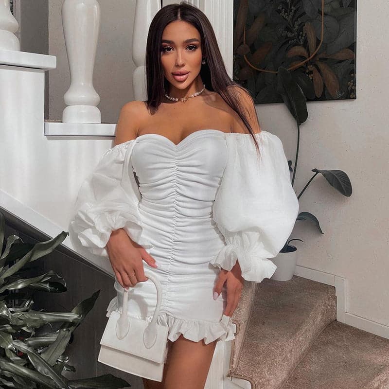 Word Tube Top Ruffle Lace Bag Hip Dress