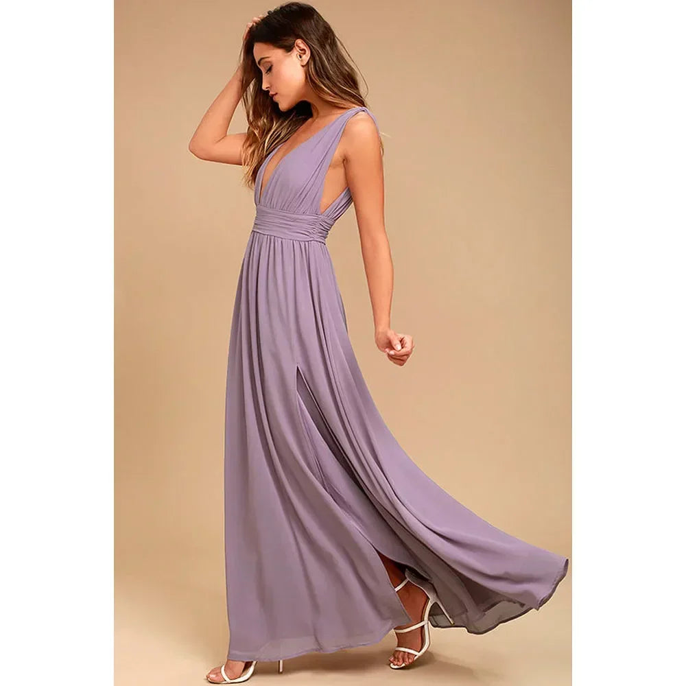 Sexy Backless Mesh Maxi Red Christmas Party Dress Light Purple / S Dresses-L