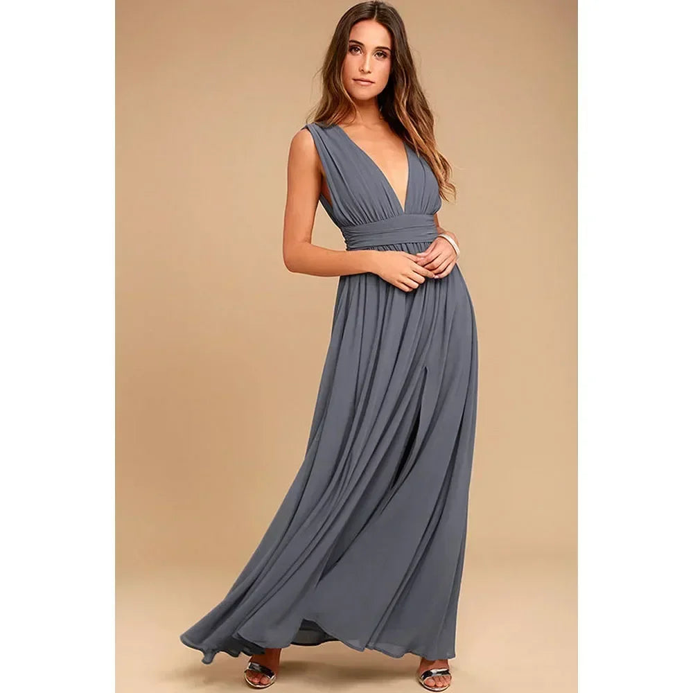 Sexy Backless Mesh Maxi Red Christmas Party Dress Gray / S Dresses-L