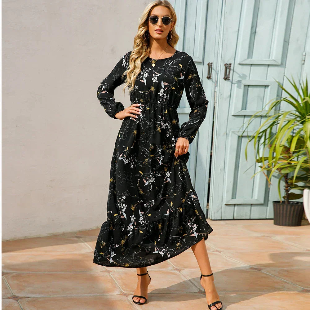 Floral Long Sleeve Tiered Ruffle Boho Maxi Dress - View 10