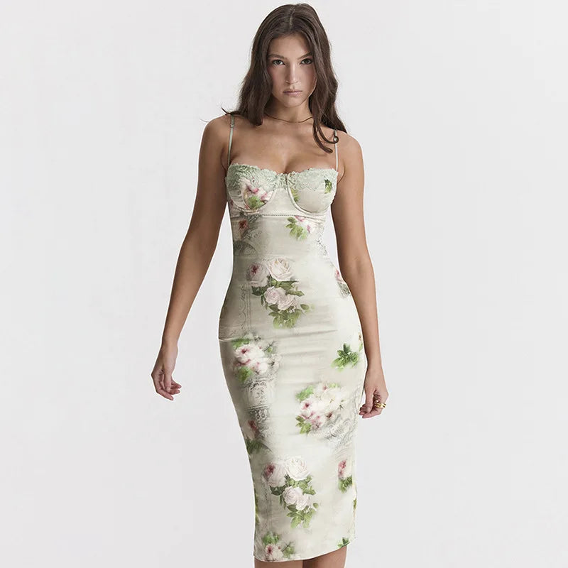 Lace Silk Strap Backless Floral Dress - View 4