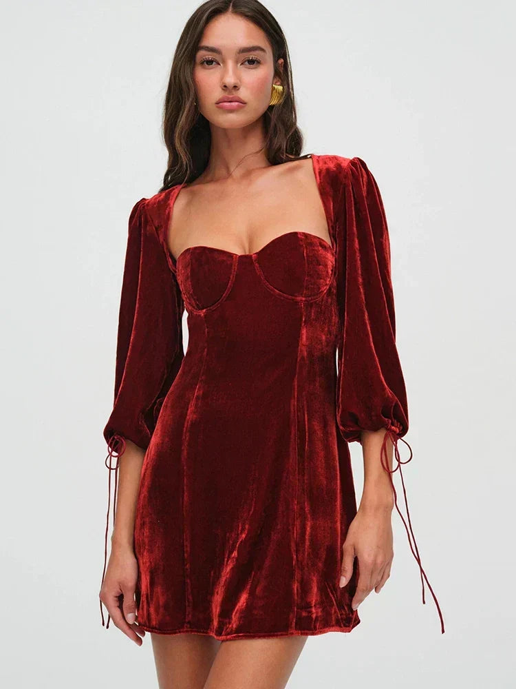 Backless Lace Up Long Sleeve Dress - View 2