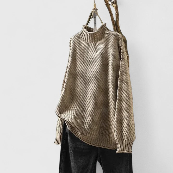 Mock Neck Long Sleeve Waffle Knit Oversized Sweater 3