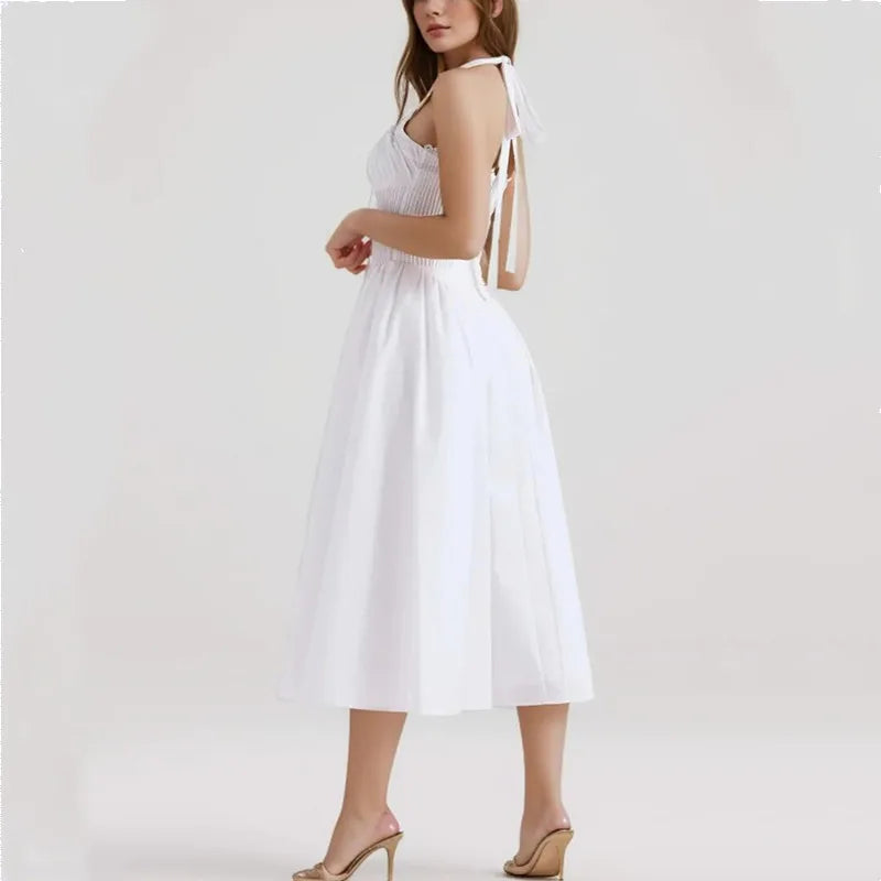 Halter Neck Corset Fit and Flare A-Line Midi Dress - View 2