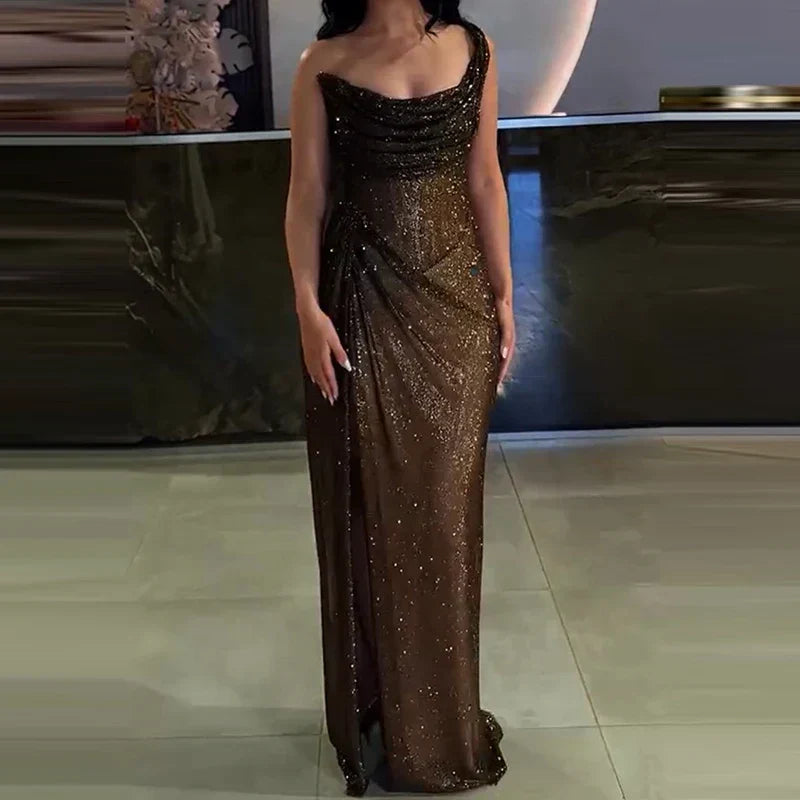 Sequin Cowl Neck Sleeveless Ruched Bodycon Maxi Dress - View 5