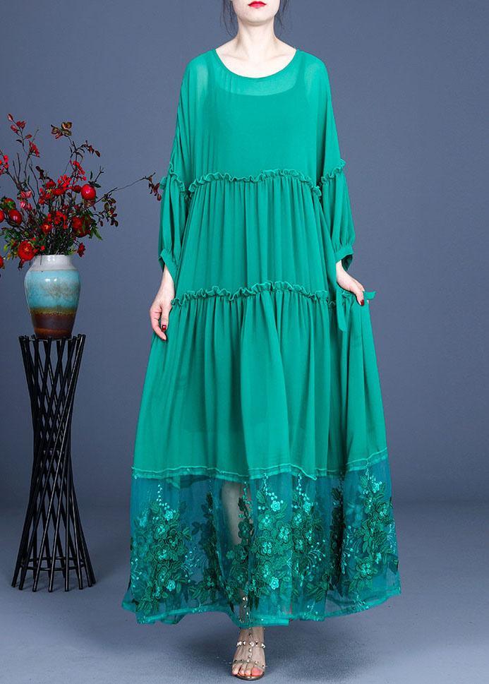 Tiered Long Sleeve Ruffle Cuff Lace Panel Floral Maxi Dress