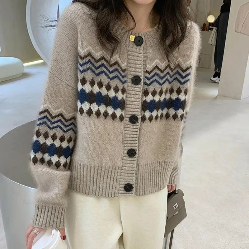 Loose O-neck Office Lady Cardigan grey / S
