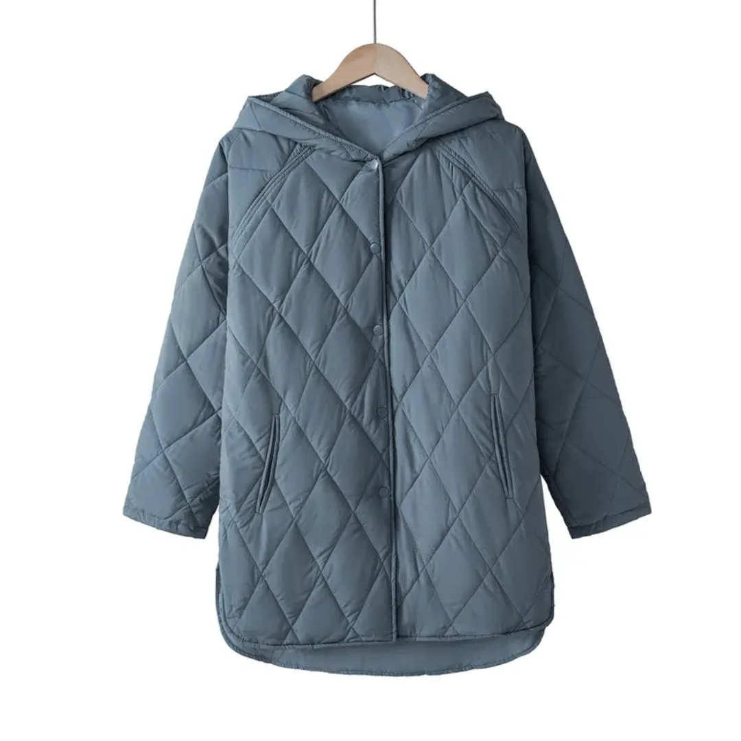 Hooded Diamond Quilted Button Front Longline Jacket 3