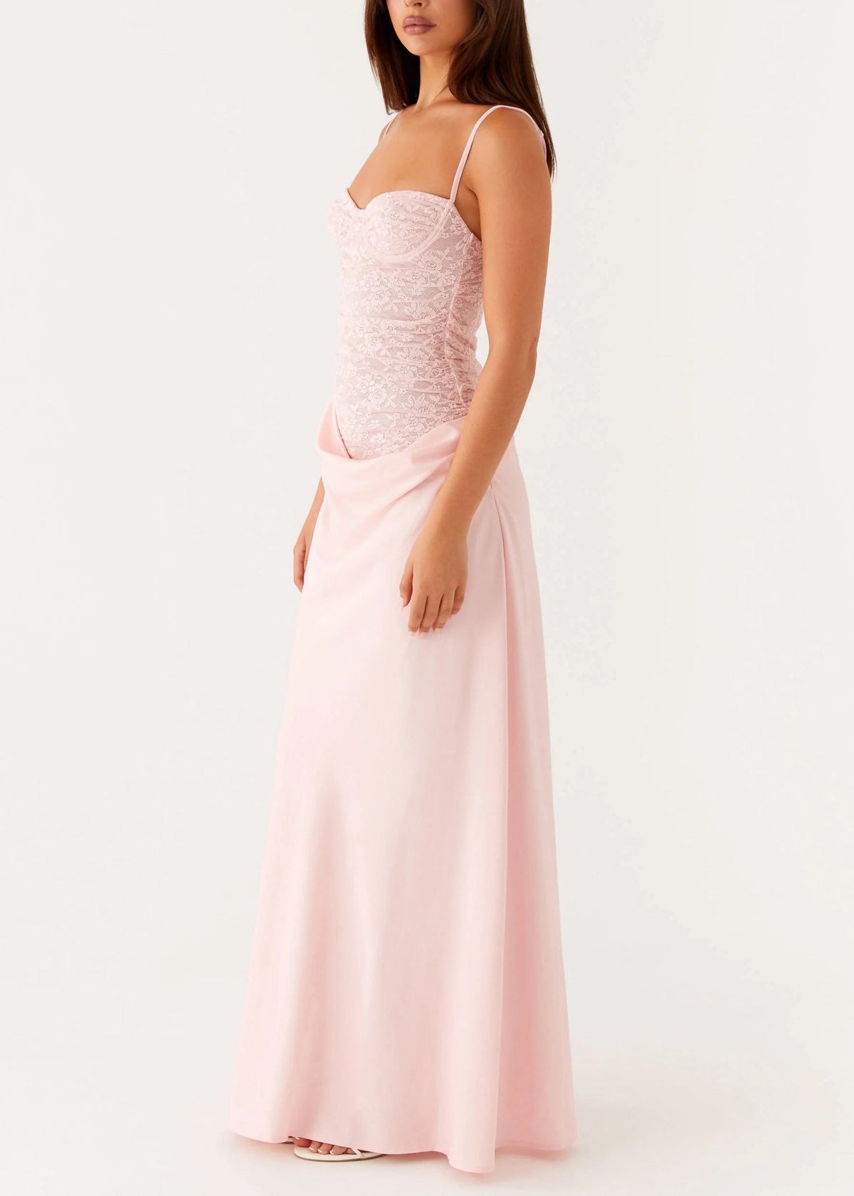 Lace Corset Cowl Drape Spaghetti Strap Column Maxi Gown - View 4