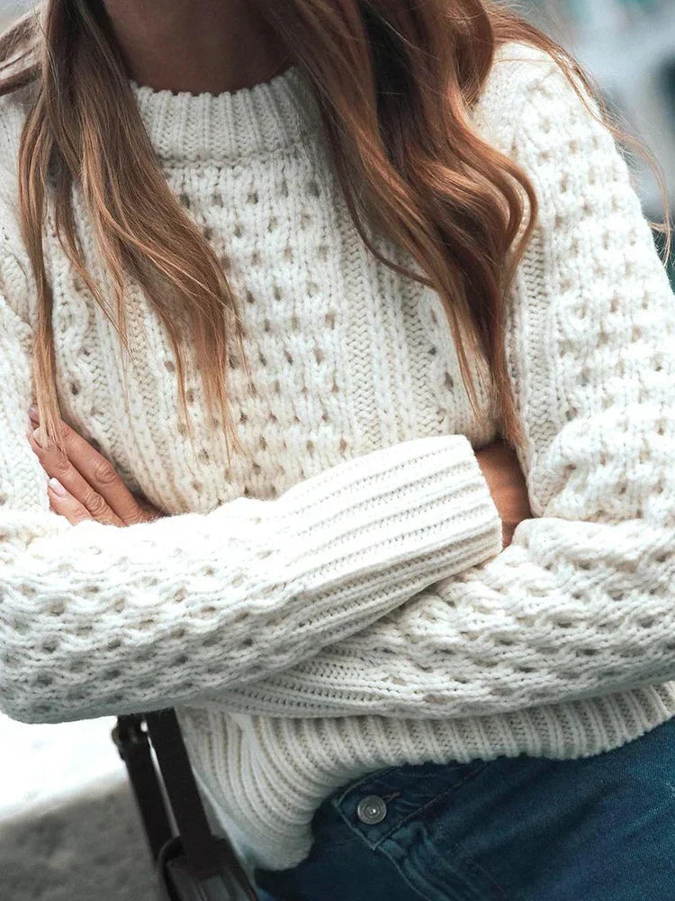 Crochet Round Neck Long Sleeve Sweater