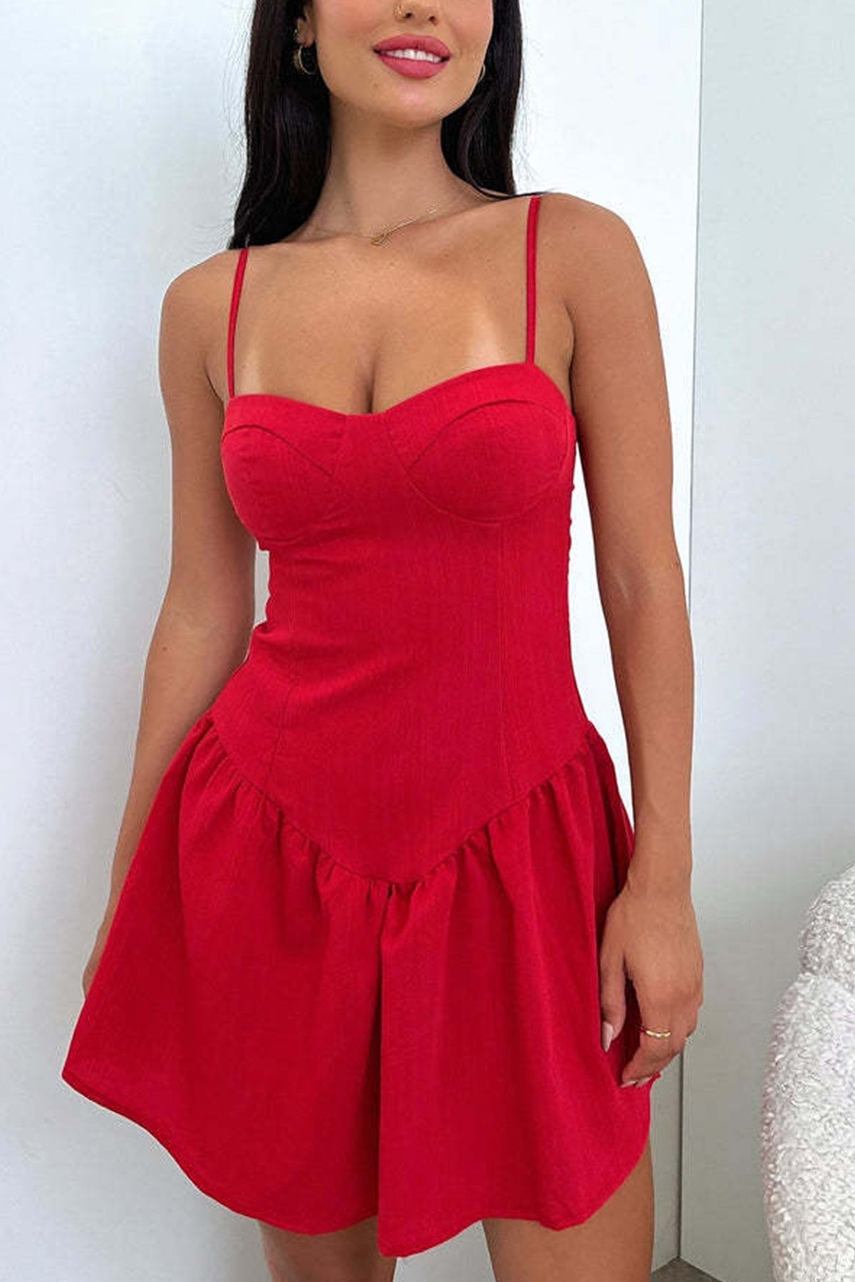 Spaghetti Strap Sweetheart Corset Fit and Flare Mini Dress