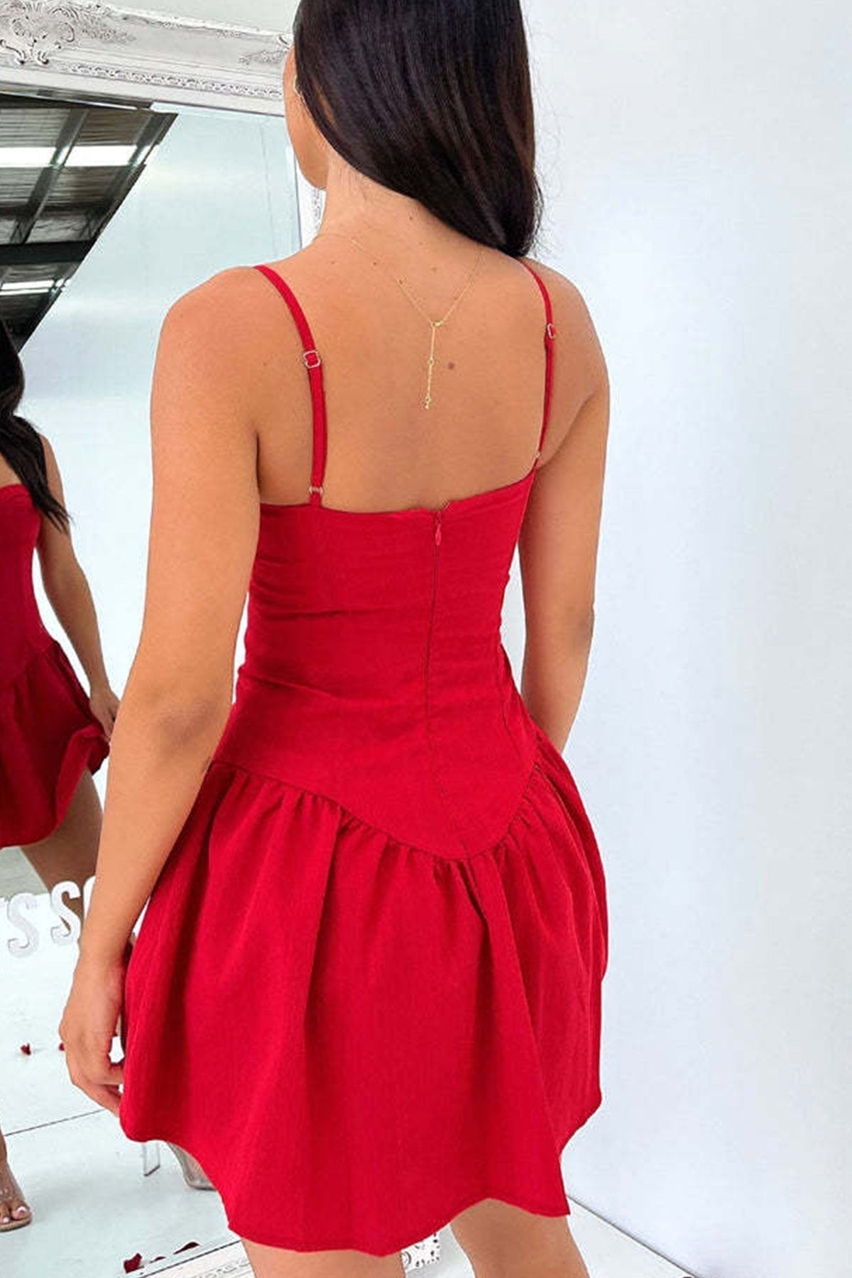 Spaghetti Strap Sweetheart Corset Fit and Flare Mini Dress - View 3