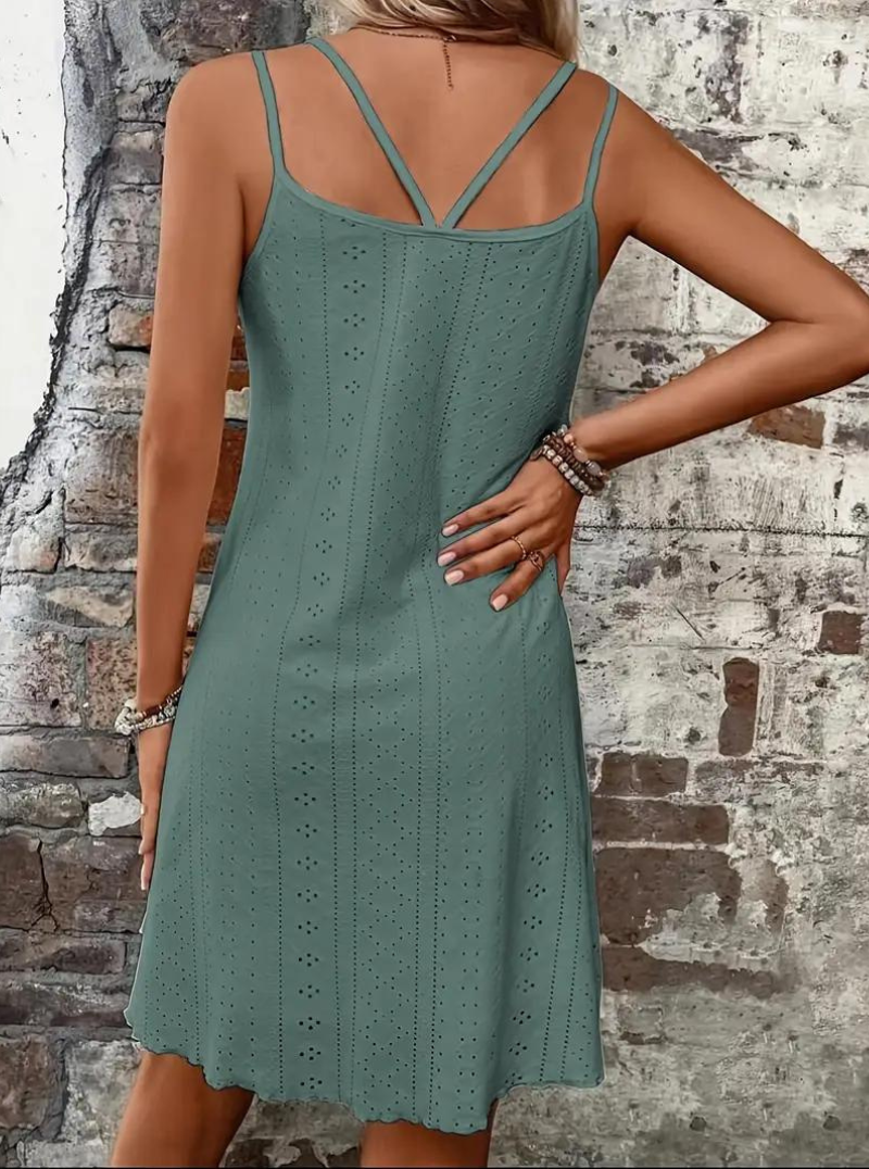 Eyelet Lace Spaghetti Strap Scalloped Hem Summer Mini Dress - View 7