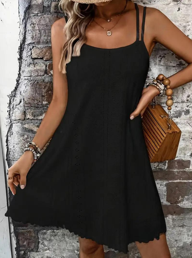 Eyelet Lace Spaghetti Strap Scalloped Hem Summer Mini Dress - View 12