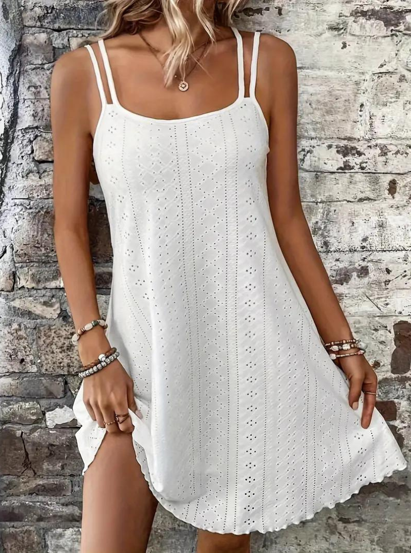 Eyelet Lace Spaghetti Strap Scalloped Hem Summer Mini Dress - View 8