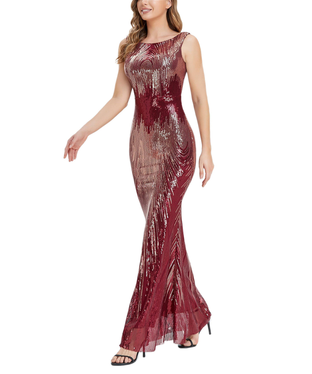 Sequin Round Neck Sleeveless Mermaid Evening Gown - View 6