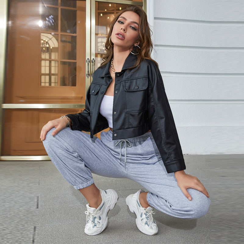 Faux Leather Short Y2k Jacket